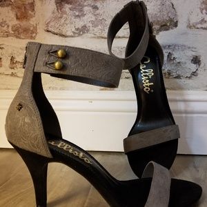 Callisto Classy Grey and Black Ankle-strap Heels